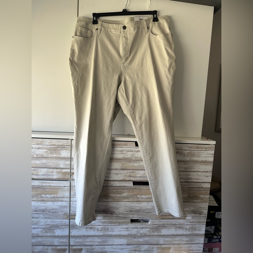 🤍 NWT Style & Co 20W Plus Straight Leg Pants Stone Beige High Rise Slimming Fit